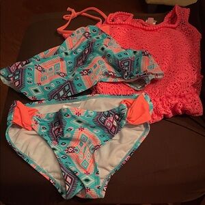 Cat & Jack Pink and Blue Kids Swim Bikini Set and coverup